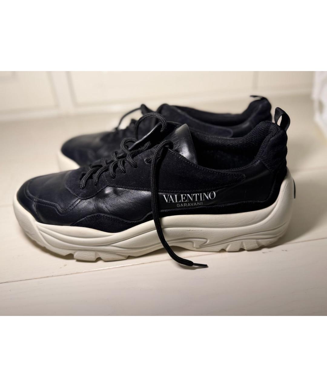 VALENTINO Черные кожаные низкие кроссовки / кеды, фото 3