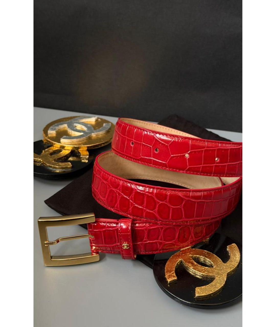 CHANEL Красный кожаный ремень, фото 2