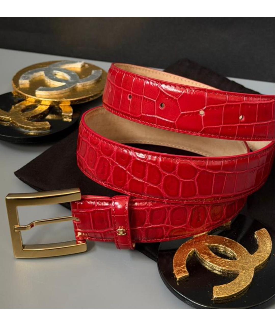 CHANEL Красный кожаный ремень, фото 3