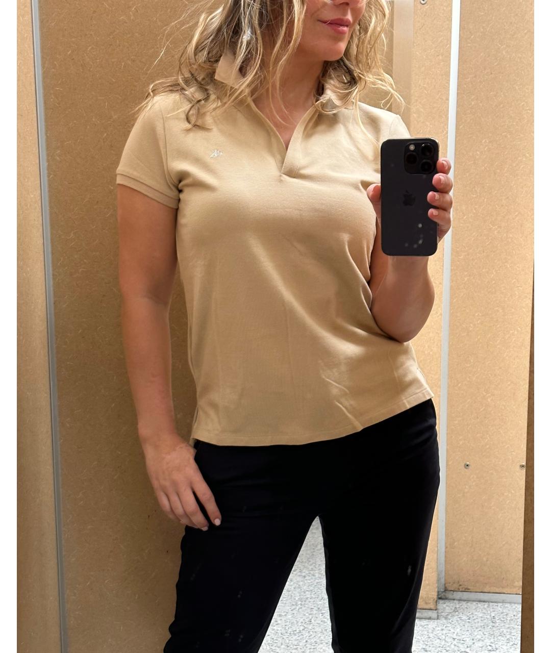 CALVIN KLEIN Бежевая хлопко-эластановая футболка, фото 3