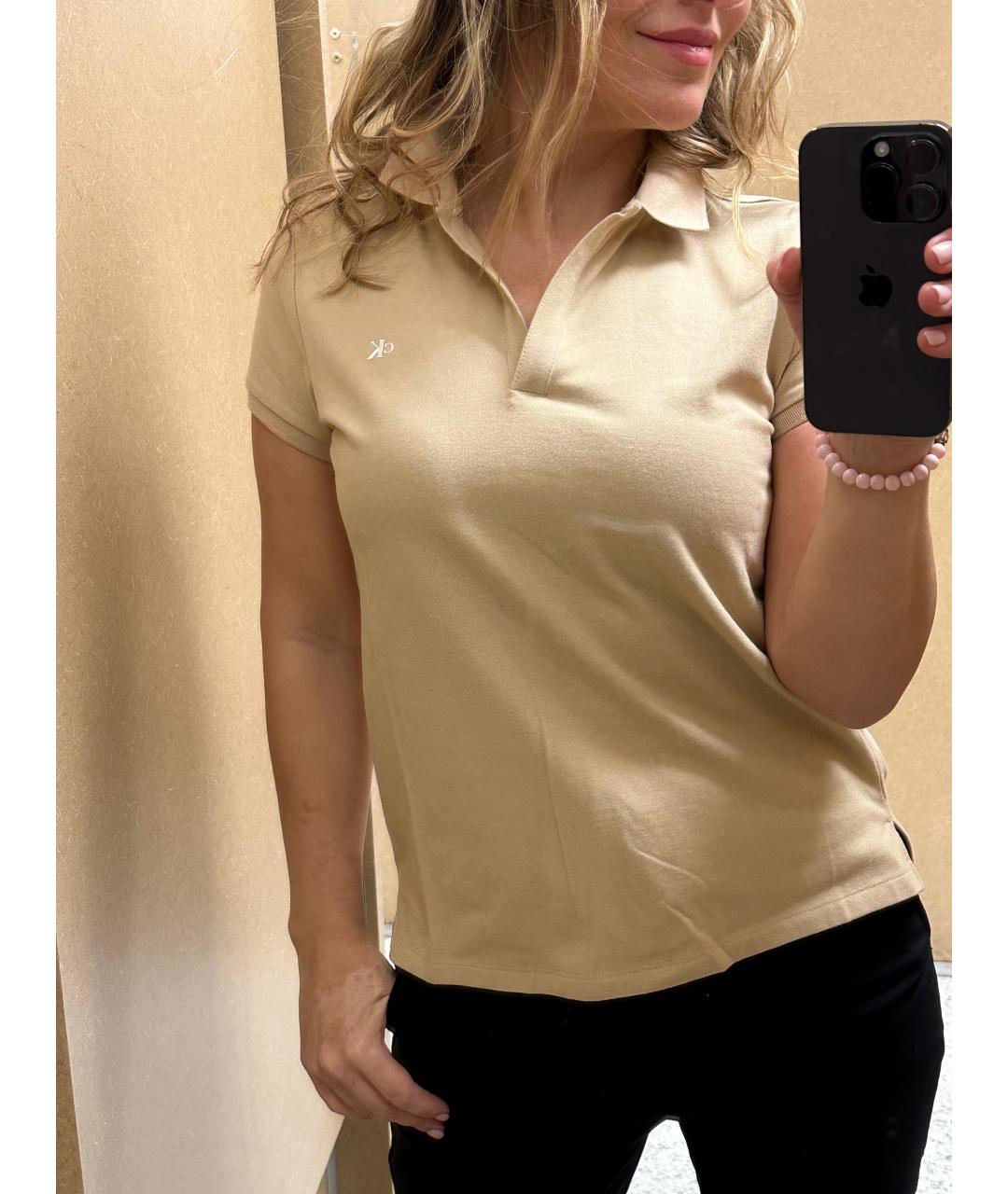 CALVIN KLEIN Бежевая хлопко-эластановая футболка, фото 5