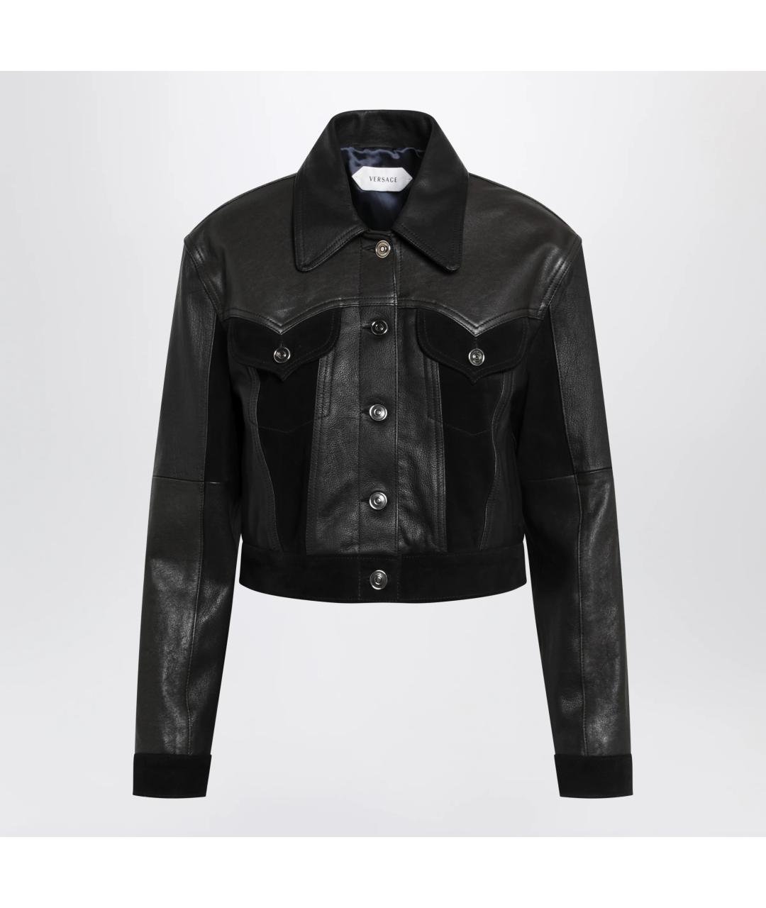 VERSACE Черная кожаная куртка, фото 3