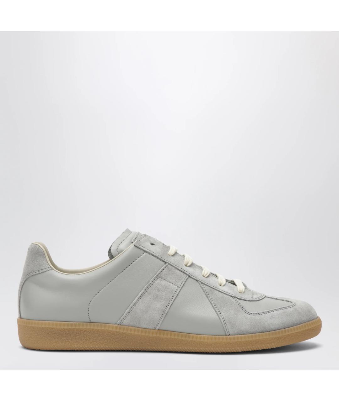 MAISON MARGIELA Серые кожаные низкие кроссовки / кеды, фото 3