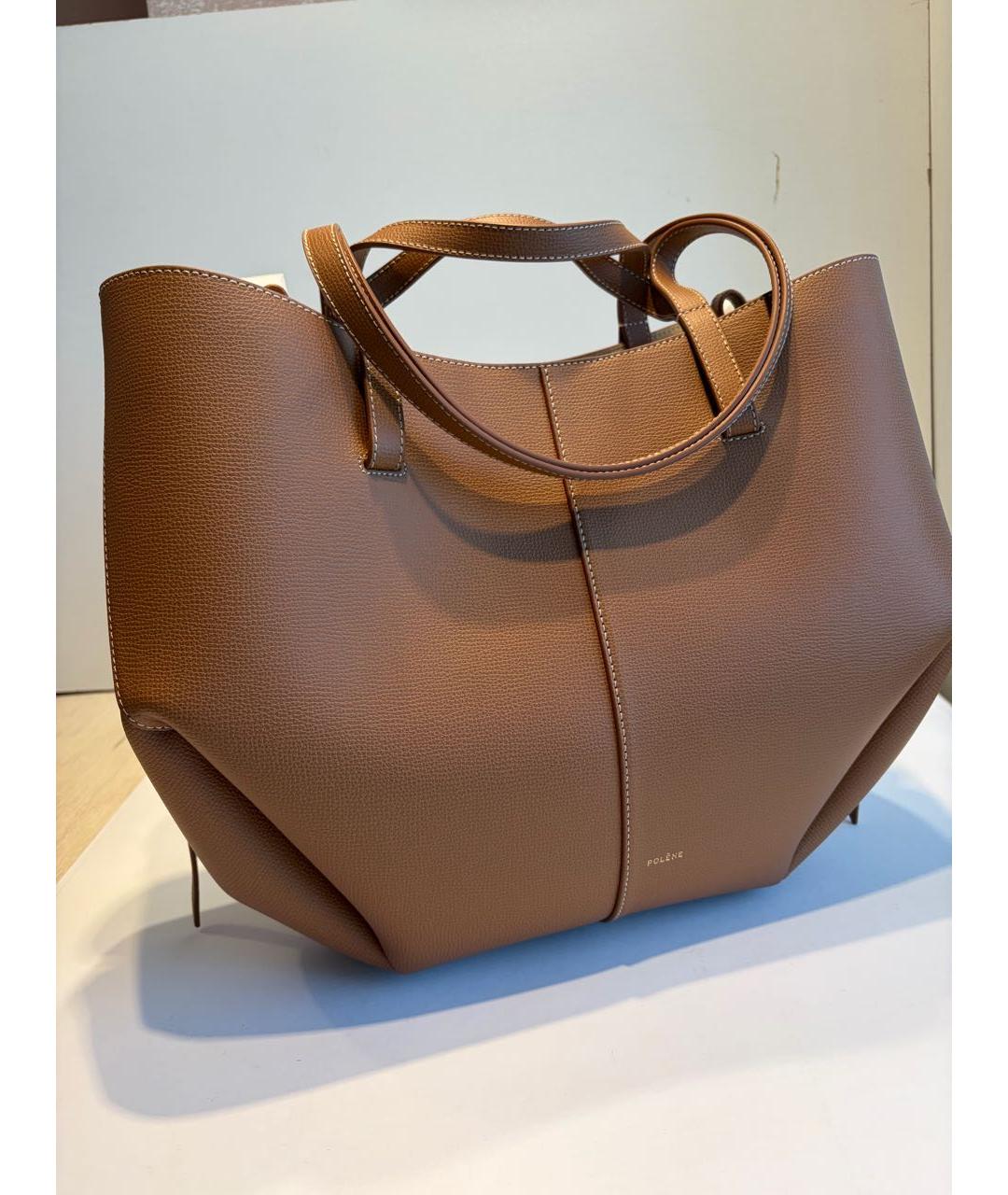POLENE Коричневая кожаная сумка тоут, фото 2