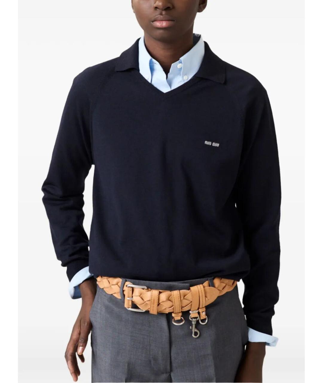 MIU MIU Темно-синий шерстяной джемпер / свитер, фото 4