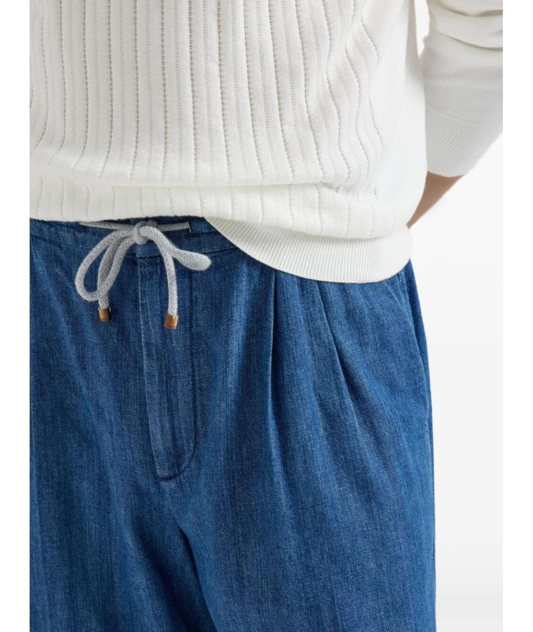 BRUNELLO CUCINELLI Синие хлопковые прямые джинсы, фото 3