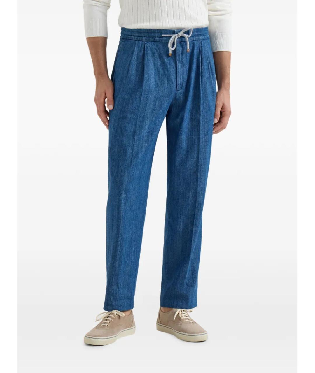 BRUNELLO CUCINELLI Синие хлопковые прямые джинсы, фото 5