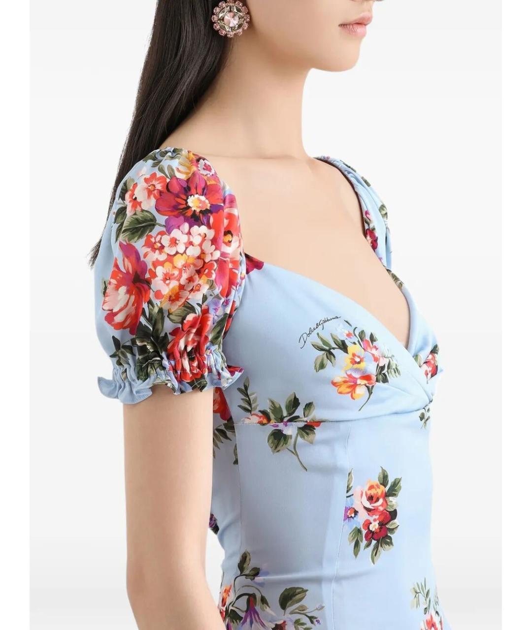 DOLCE&GABBANA Голубое шелковое повседневное платье, фото 5