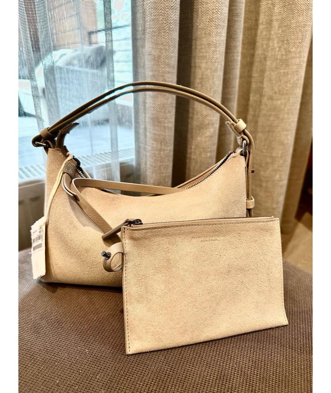 BRUNELLO CUCINELLI Бежевая замшевая сумка с короткими ручками, фото 2