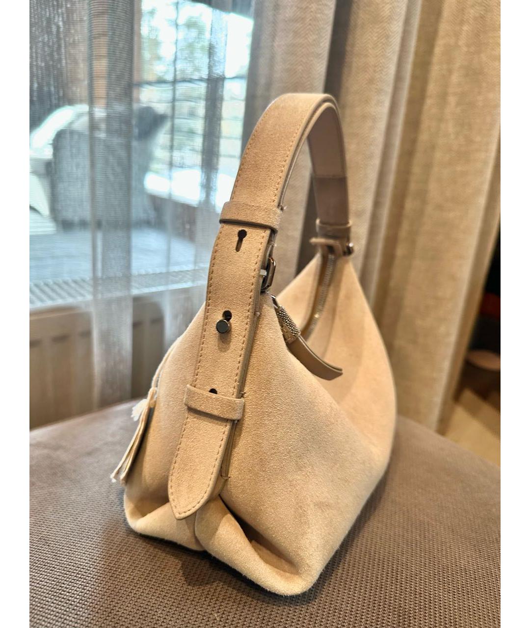 BRUNELLO CUCINELLI Бежевая замшевая сумка с короткими ручками, фото 3