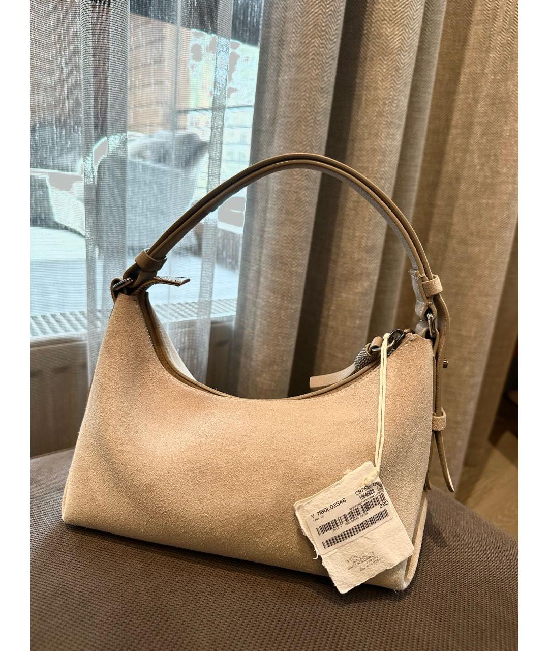 BRUNELLO CUCINELLI Бежевая замшевая сумка с короткими ручками, фото 5