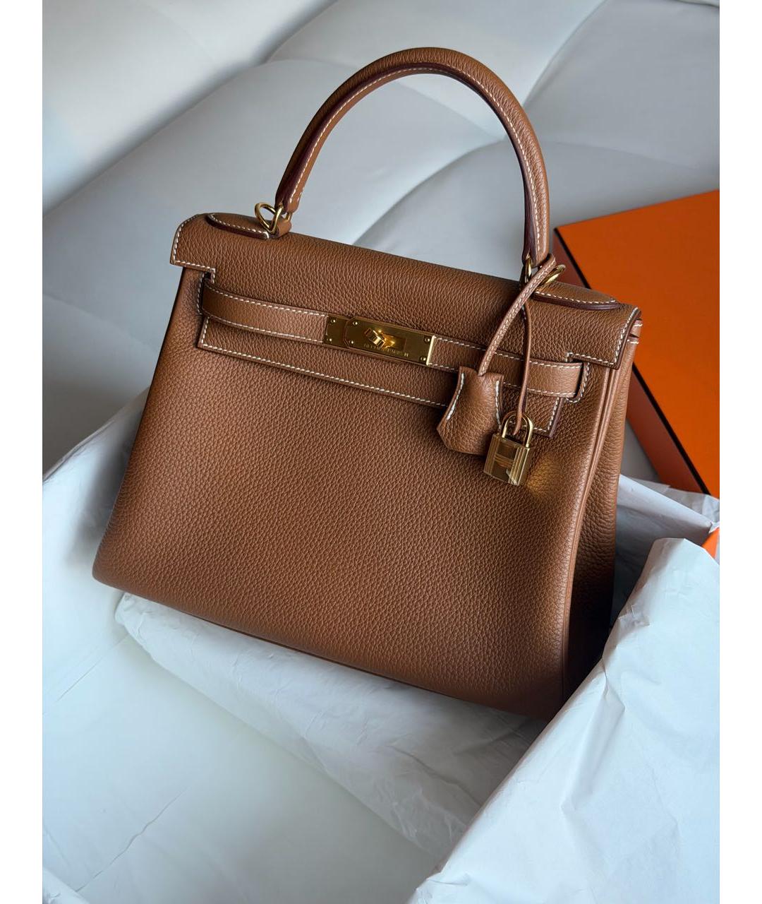 HERMES Коричневая кожаная сумка с короткими ручками, фото 2