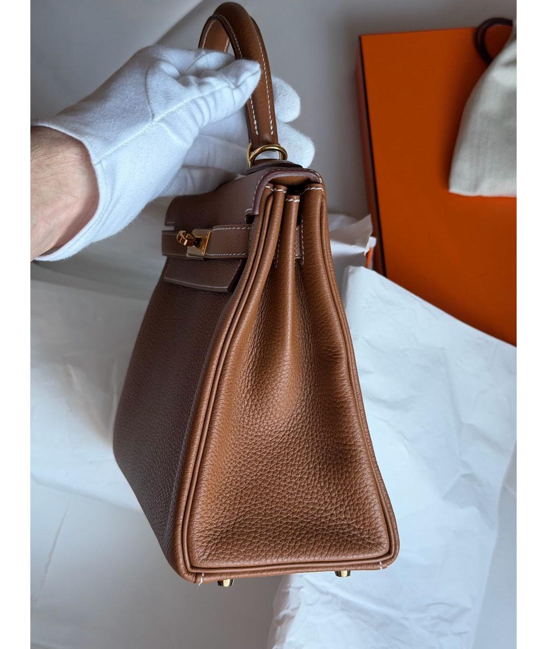 HERMES Коричневая кожаная сумка с короткими ручками, фото 4