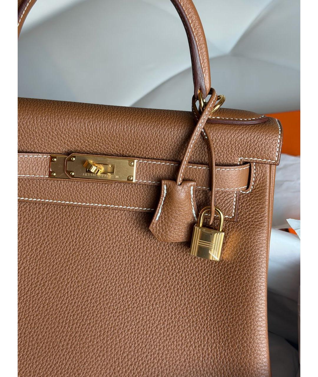 HERMES Коричневая кожаная сумка с короткими ручками, фото 5