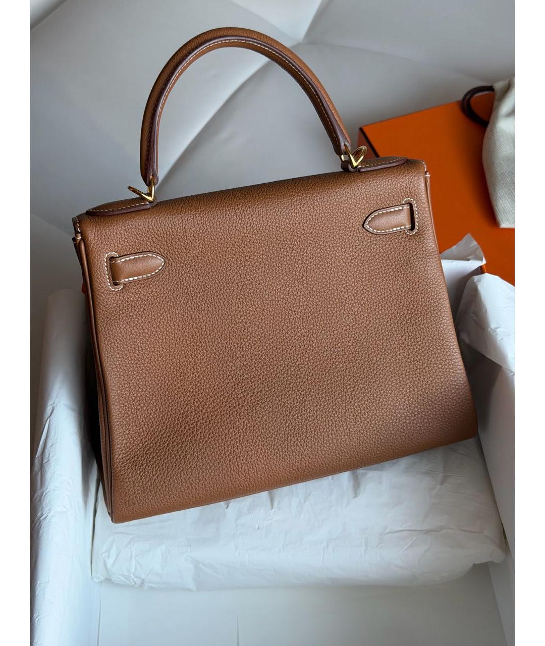 HERMES Коричневая кожаная сумка с короткими ручками, фото 3