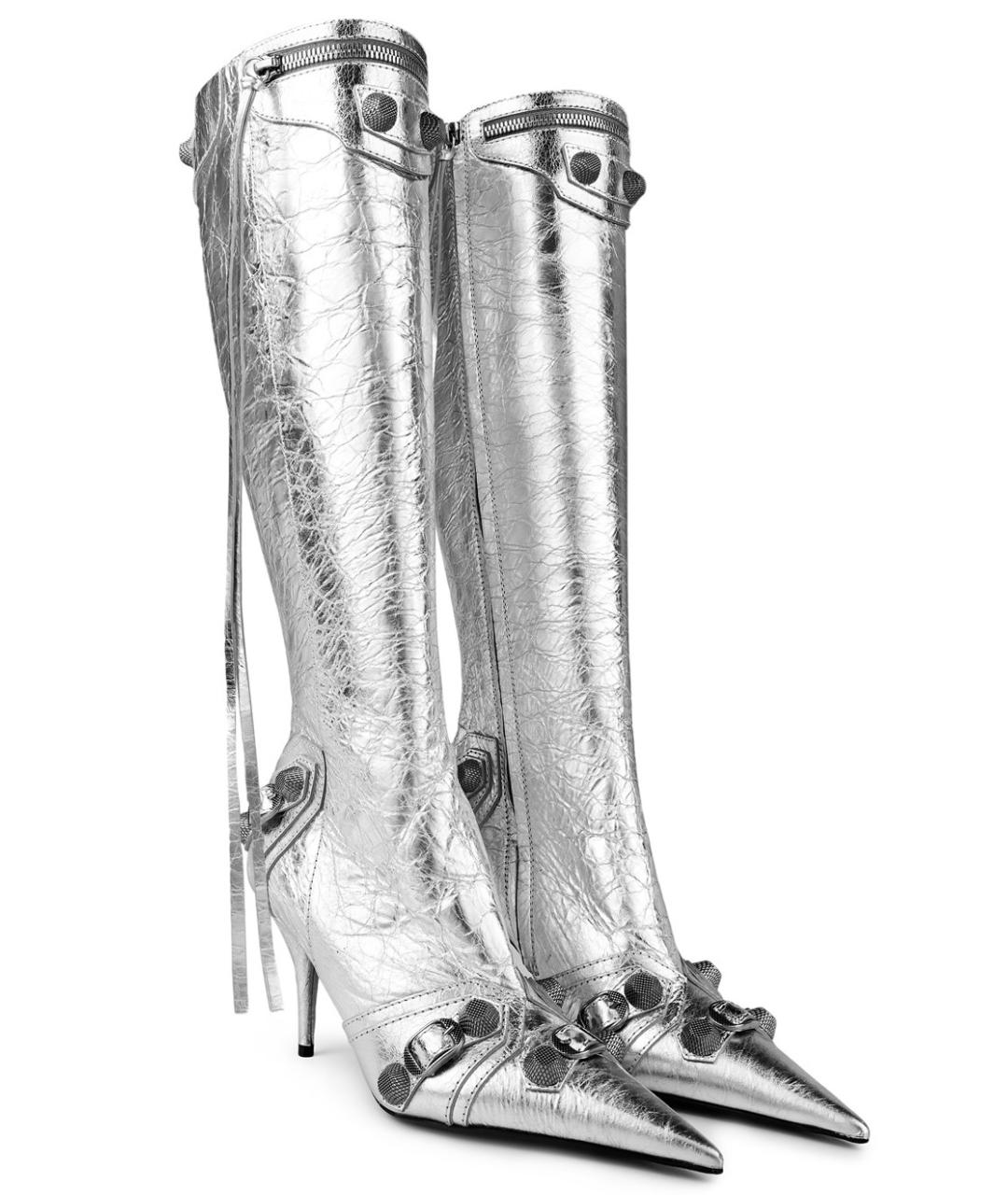 BALENCIAGA Серебряные кожаные сапоги, фото 2