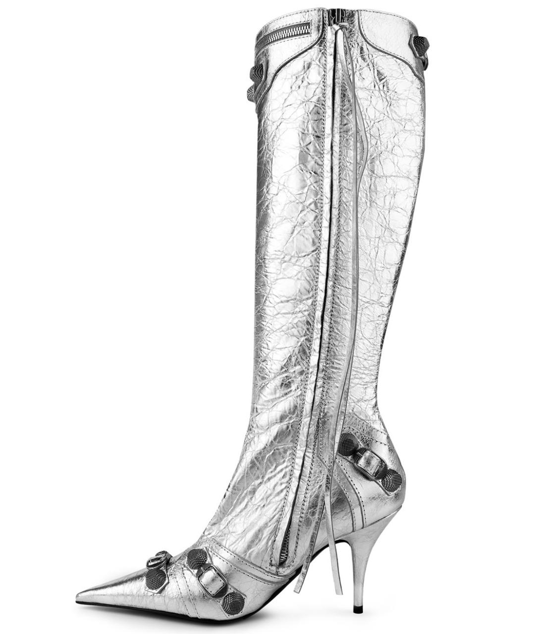 BALENCIAGA Серебряные кожаные сапоги, фото 4