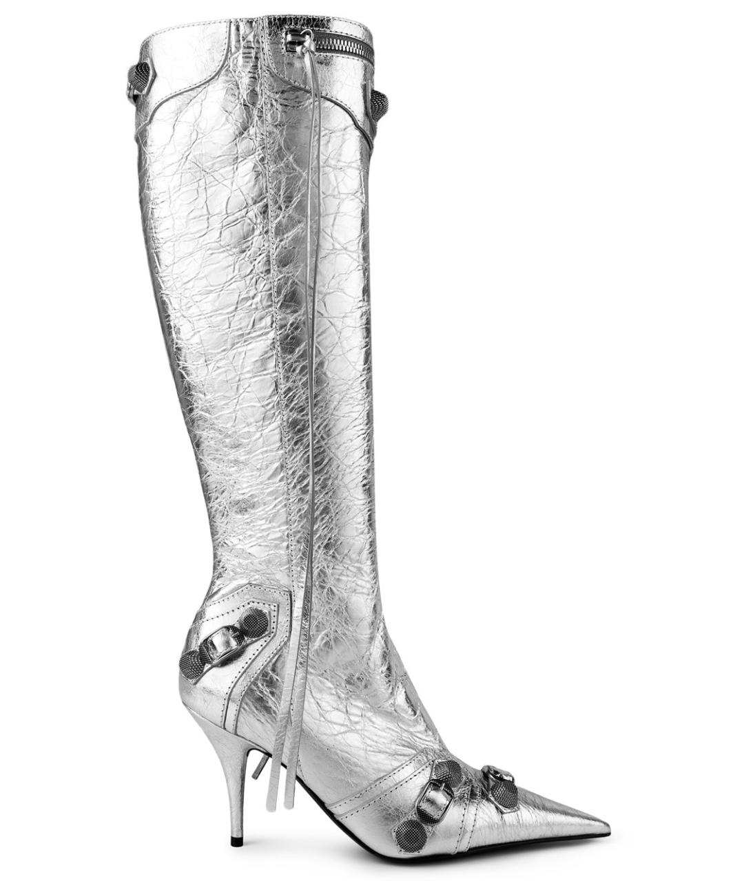 BALENCIAGA Серебряные кожаные сапоги, фото 5
