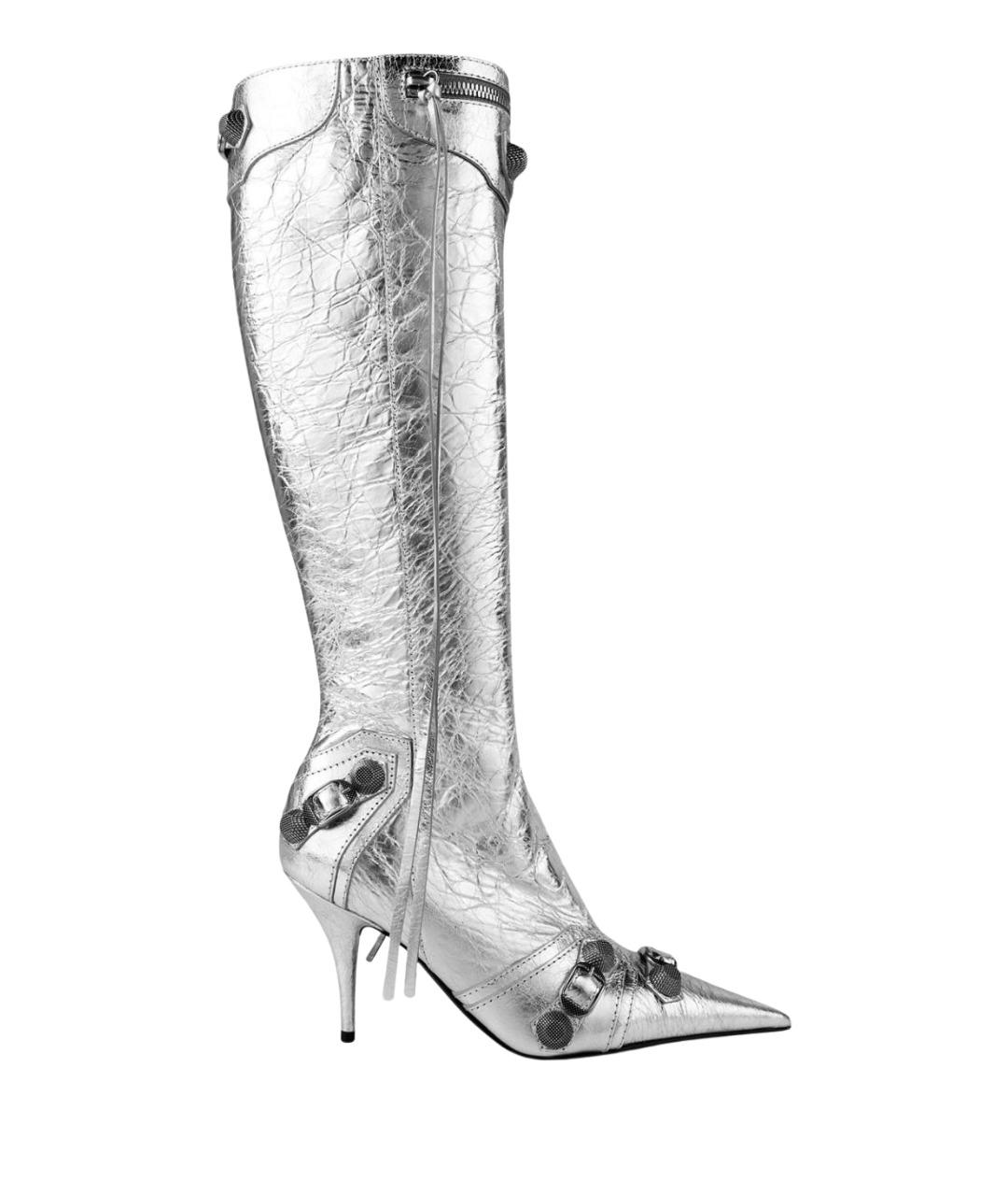 BALENCIAGA Серебряные кожаные сапоги, фото 1