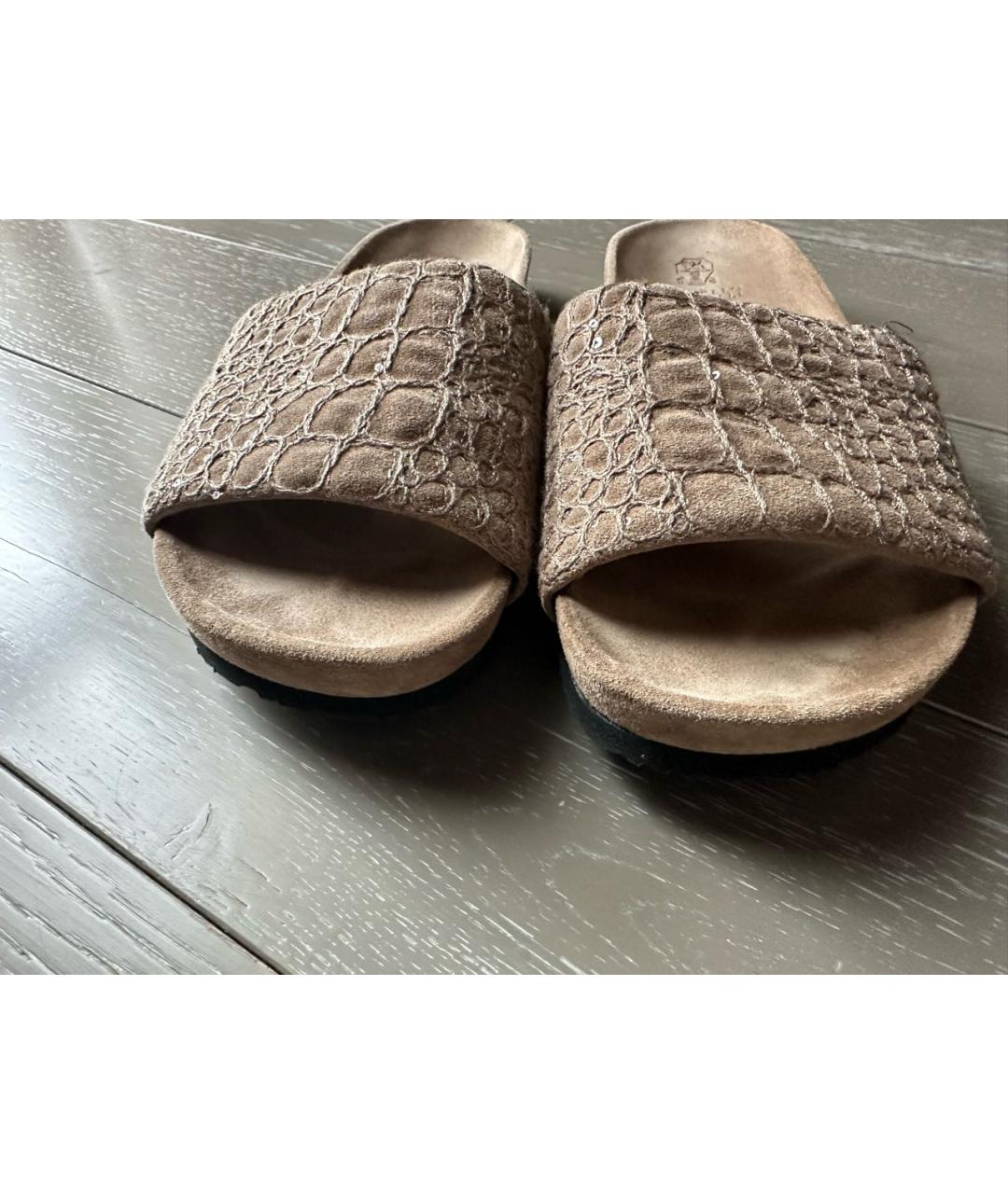 BRUNELLO CUCINELLI Бежевые замшевые сабо, фото 3