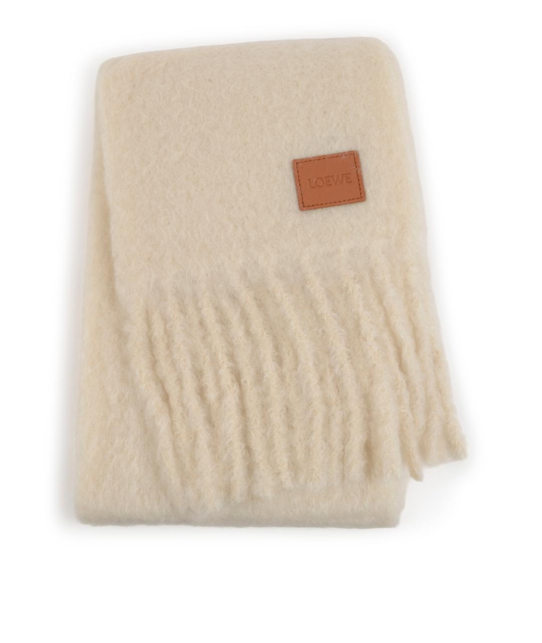 LOEWE Белый шерстяной шарф, фото 3