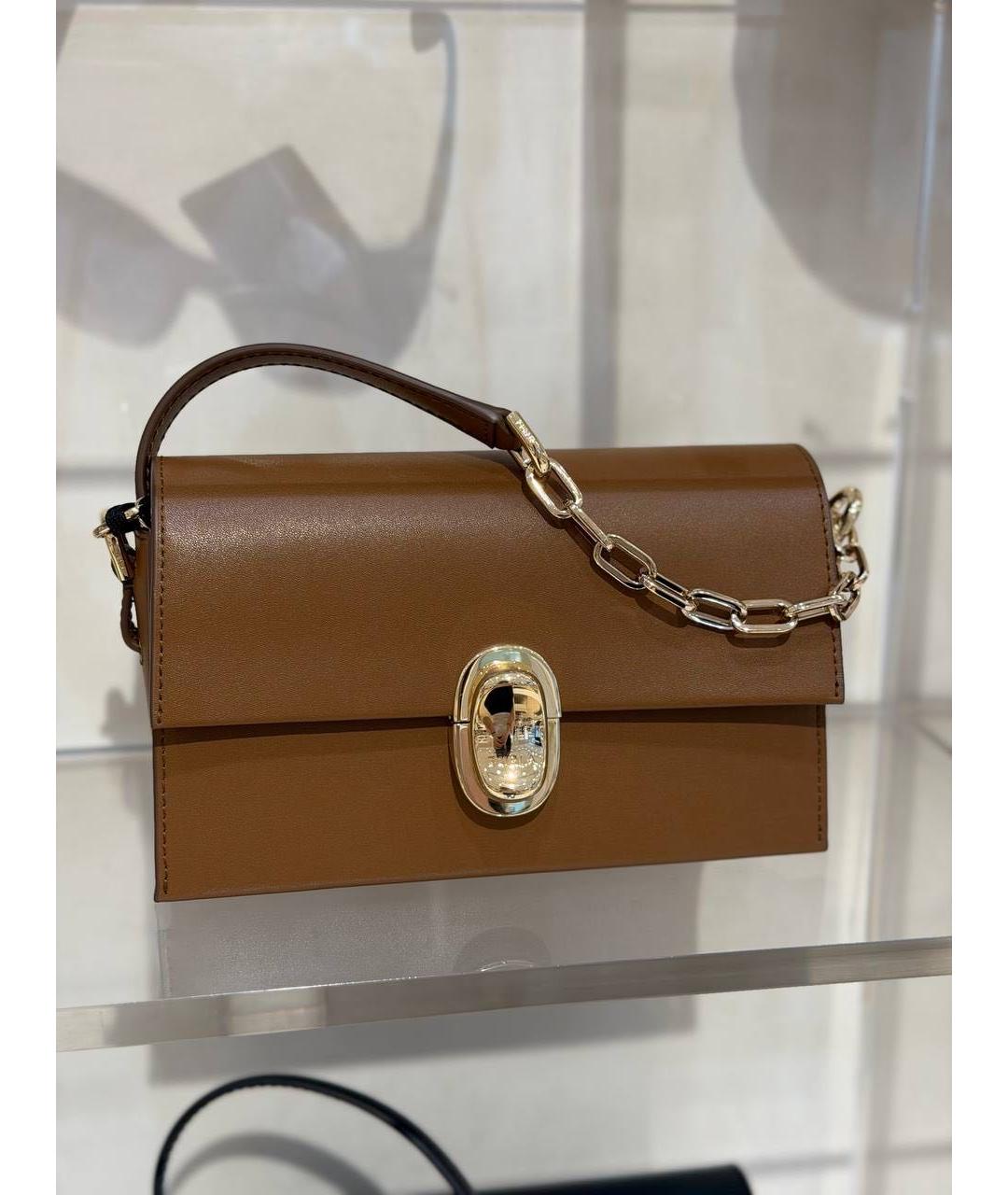 FURLA Коричневая кожаная сумка с короткими ручками, фото 3