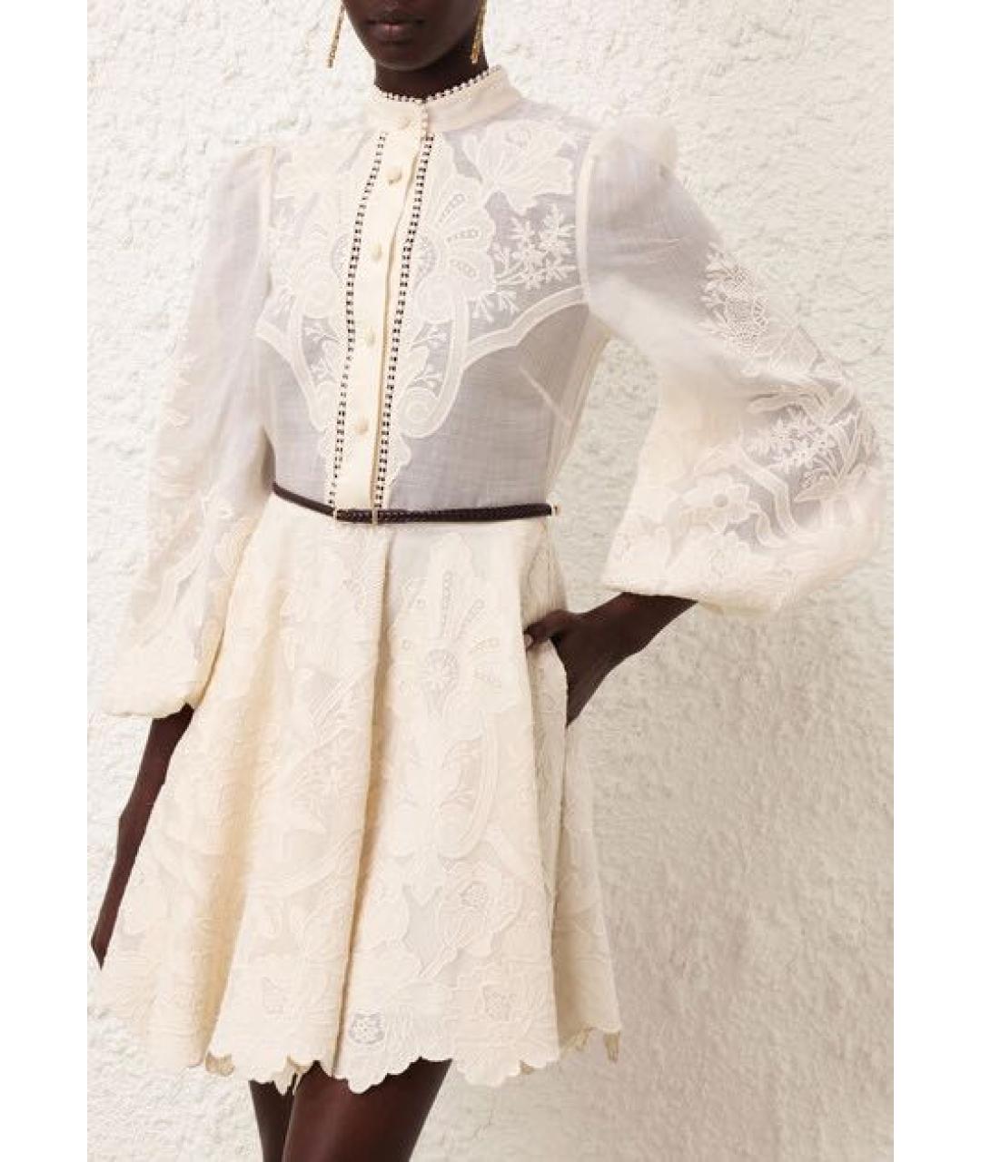 ZIMMERMANN Бежевое льняное повседневное платье, фото 5