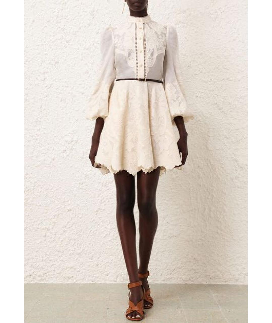 ZIMMERMANN Бежевое льняное повседневное платье, фото 3