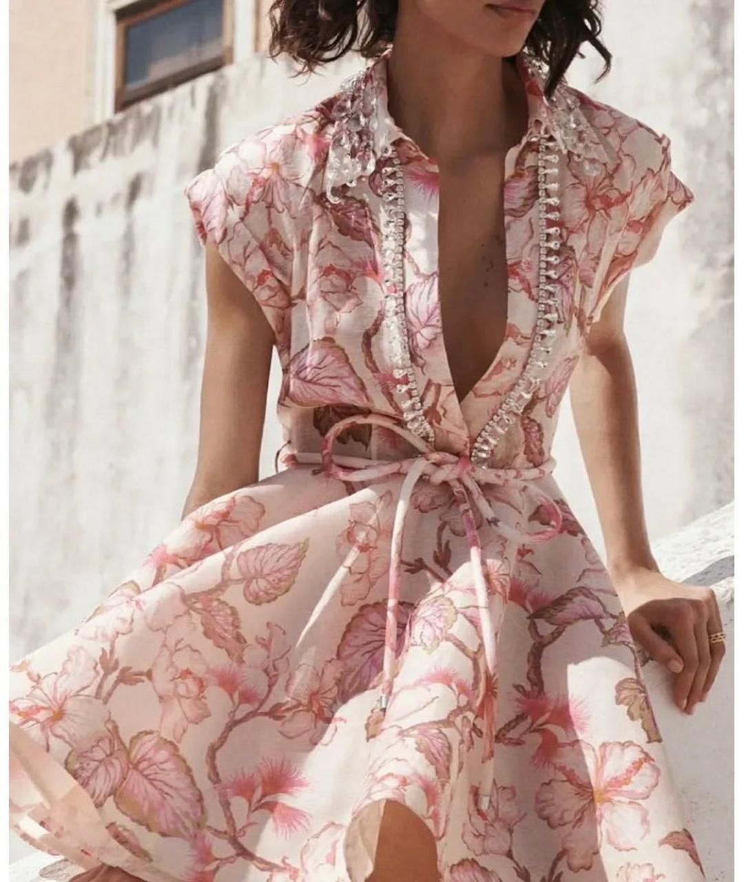 ZIMMERMANN Розовое льняное повседневное платье, фото 6