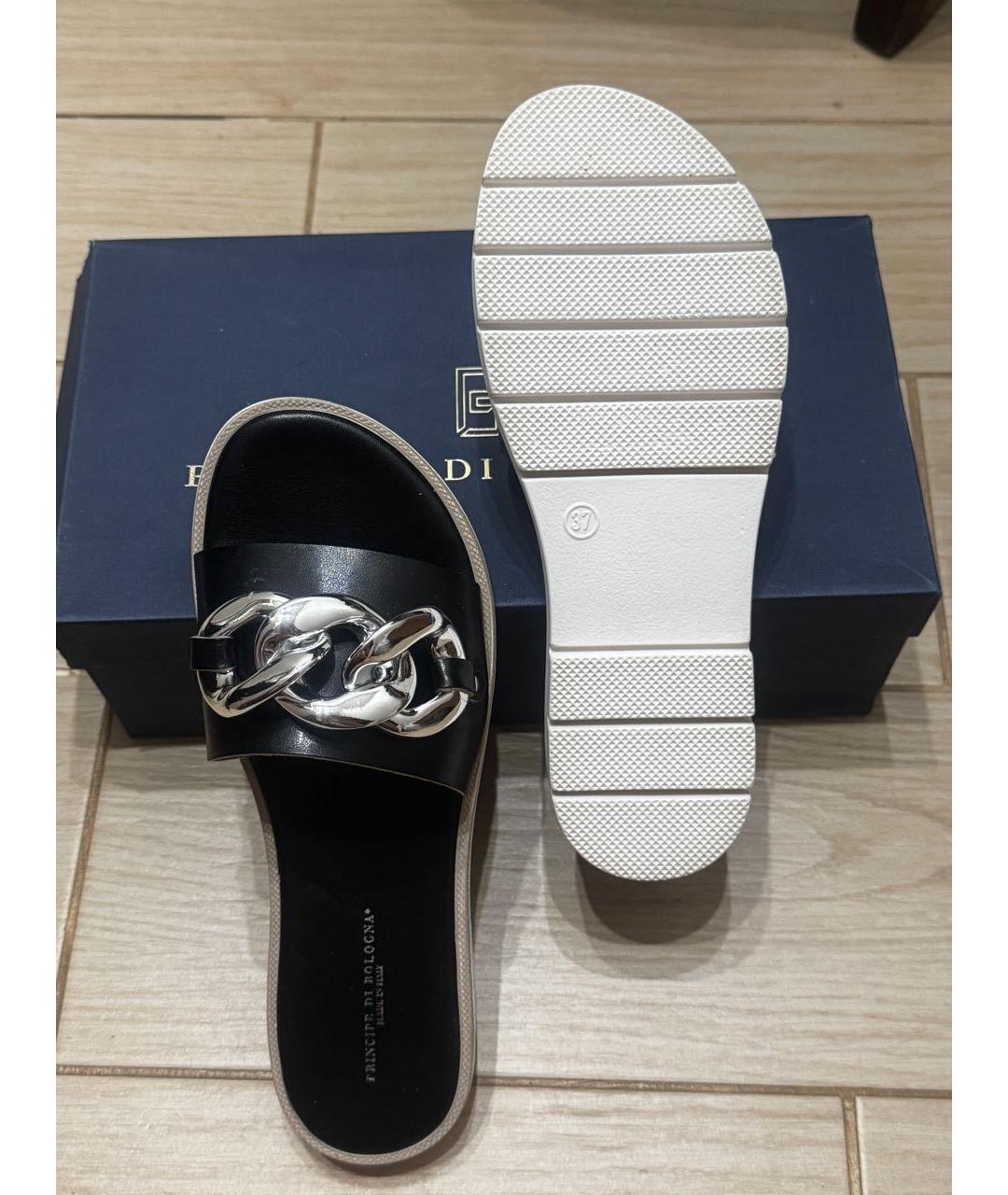 Principe di Bologna Черные кожаные шлепанцы, фото 4