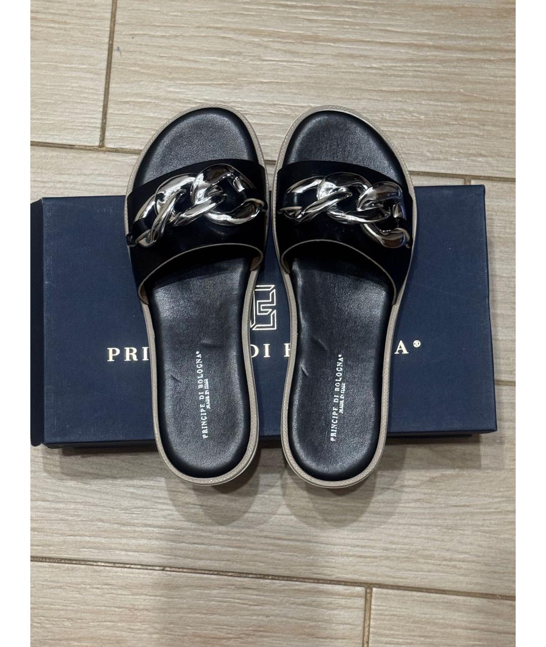 Principe di Bologna Черные кожаные шлепанцы, фото 3