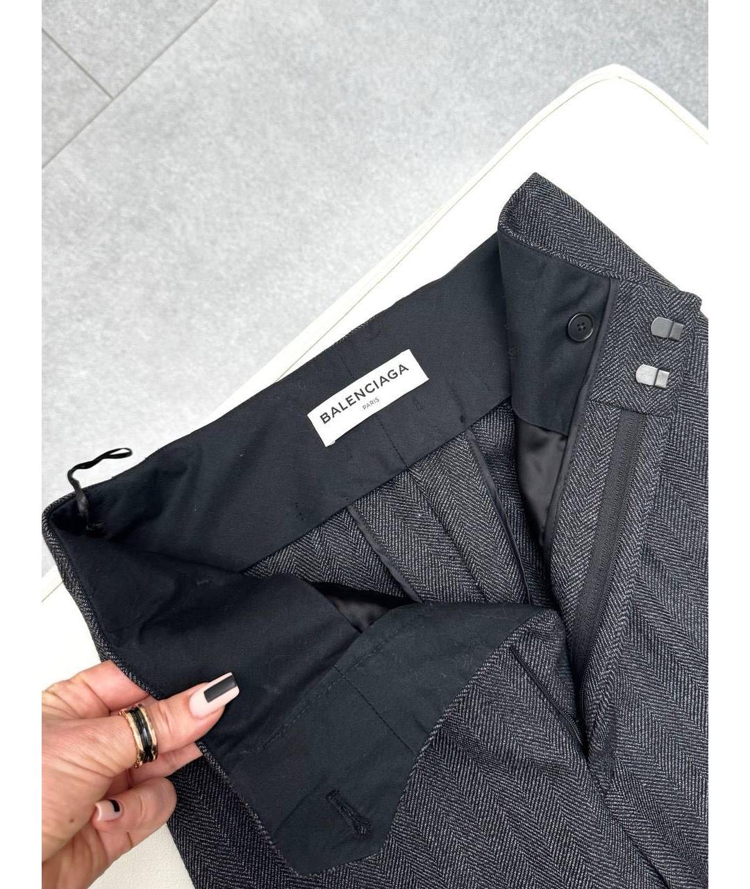 BALENCIAGA Антрацитовые шерстяные прямые брюки, фото 3
