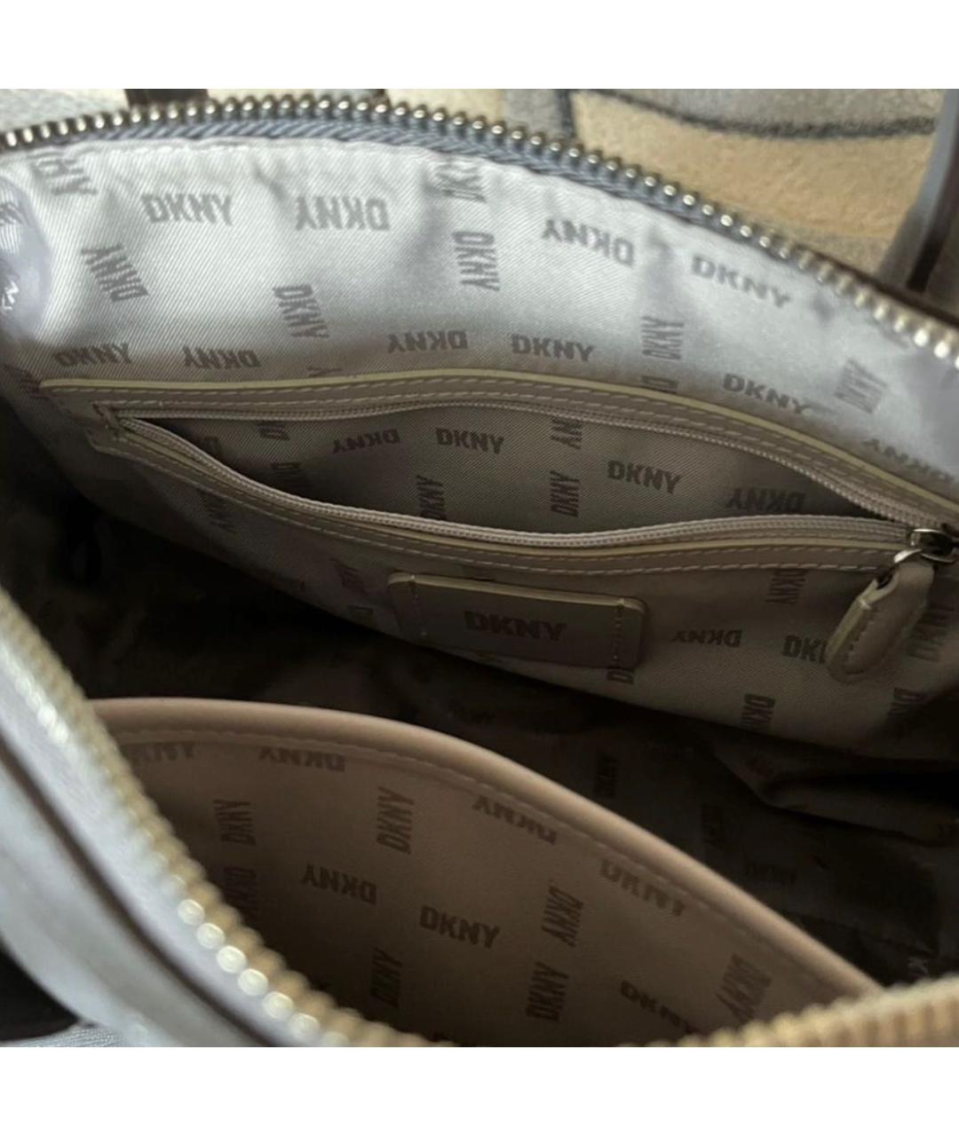 DKNY Серая кожаная сумка с короткими ручками, фото 4