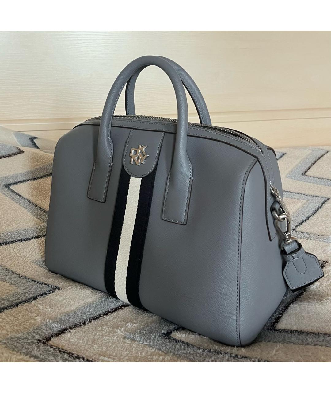 DKNY Серая кожаная сумка с короткими ручками, фото 2