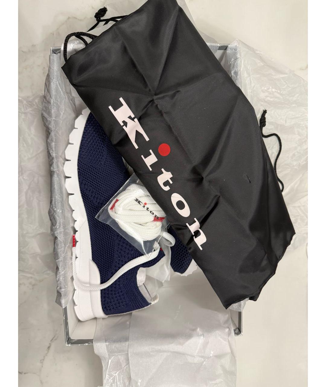 KITON Темно-синие текстильные низкие кроссовки / кеды, фото 5