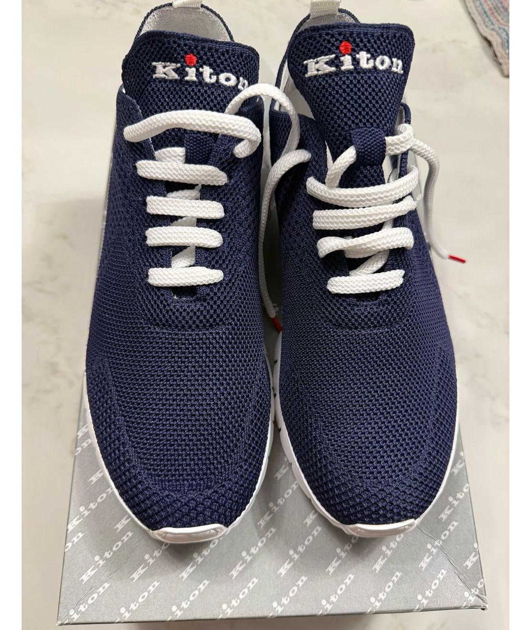 KITON Темно-синие текстильные низкие кроссовки / кеды, фото 2