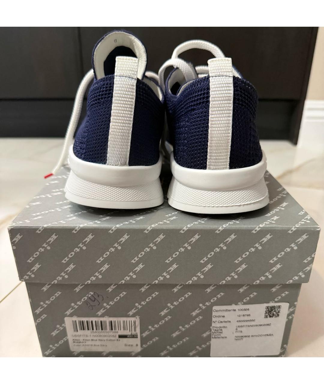 KITON Темно-синие текстильные низкие кроссовки / кеды, фото 4