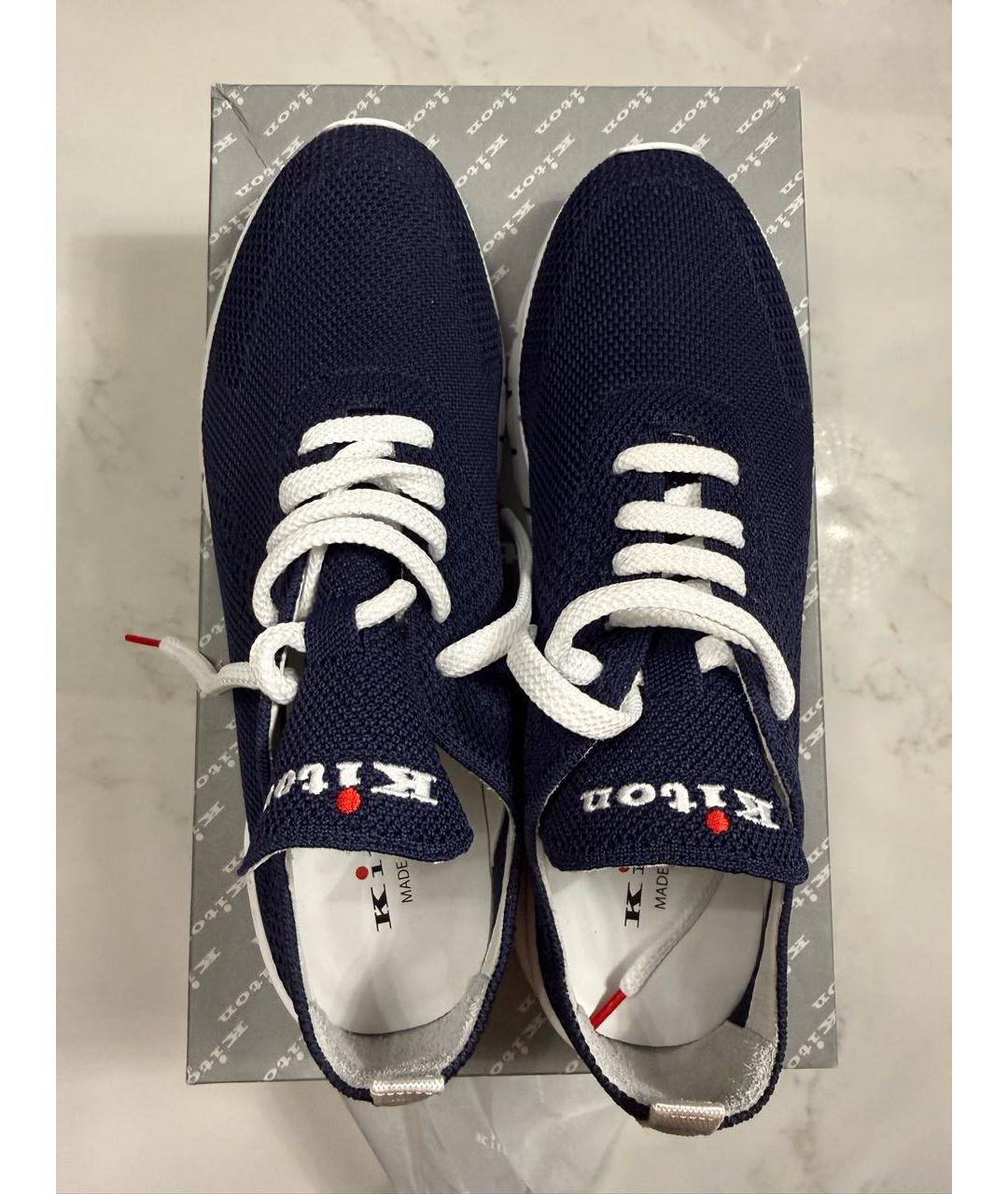 KITON Темно-синие текстильные низкие кроссовки / кеды, фото 3