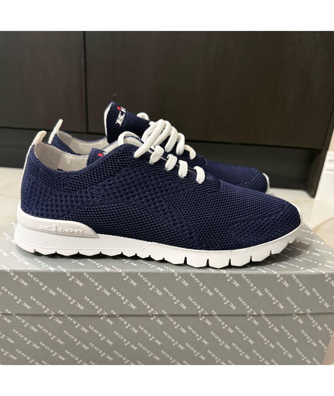 KITON Темно-синие текстильные низкие кроссовки / кеды, фото 7