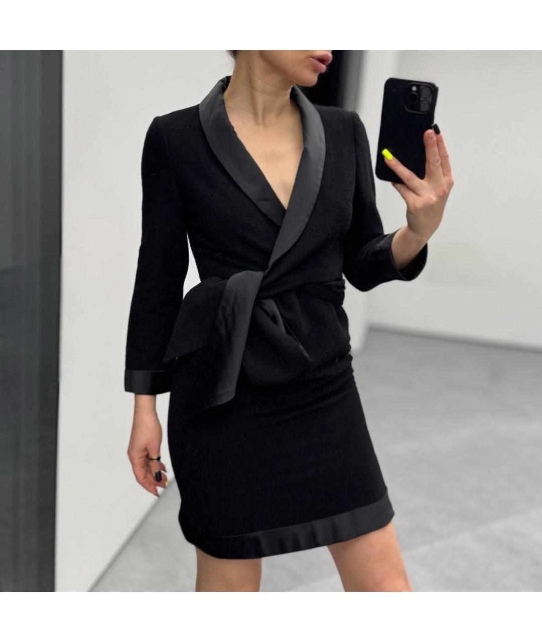 CHANEL Черное шерстяное коктейльное платье, фото 6