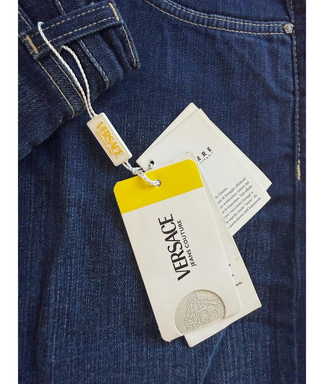 VERSACE Темно-синие хлопковые джинсы клеш, фото 5