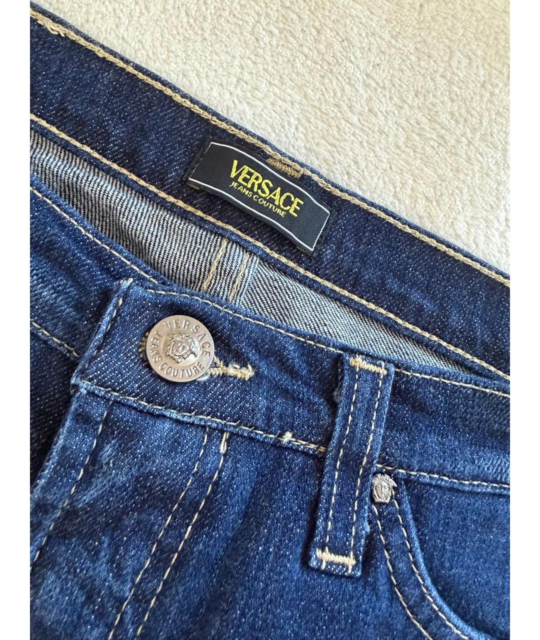 VERSACE Темно-синие хлопковые джинсы клеш, фото 3