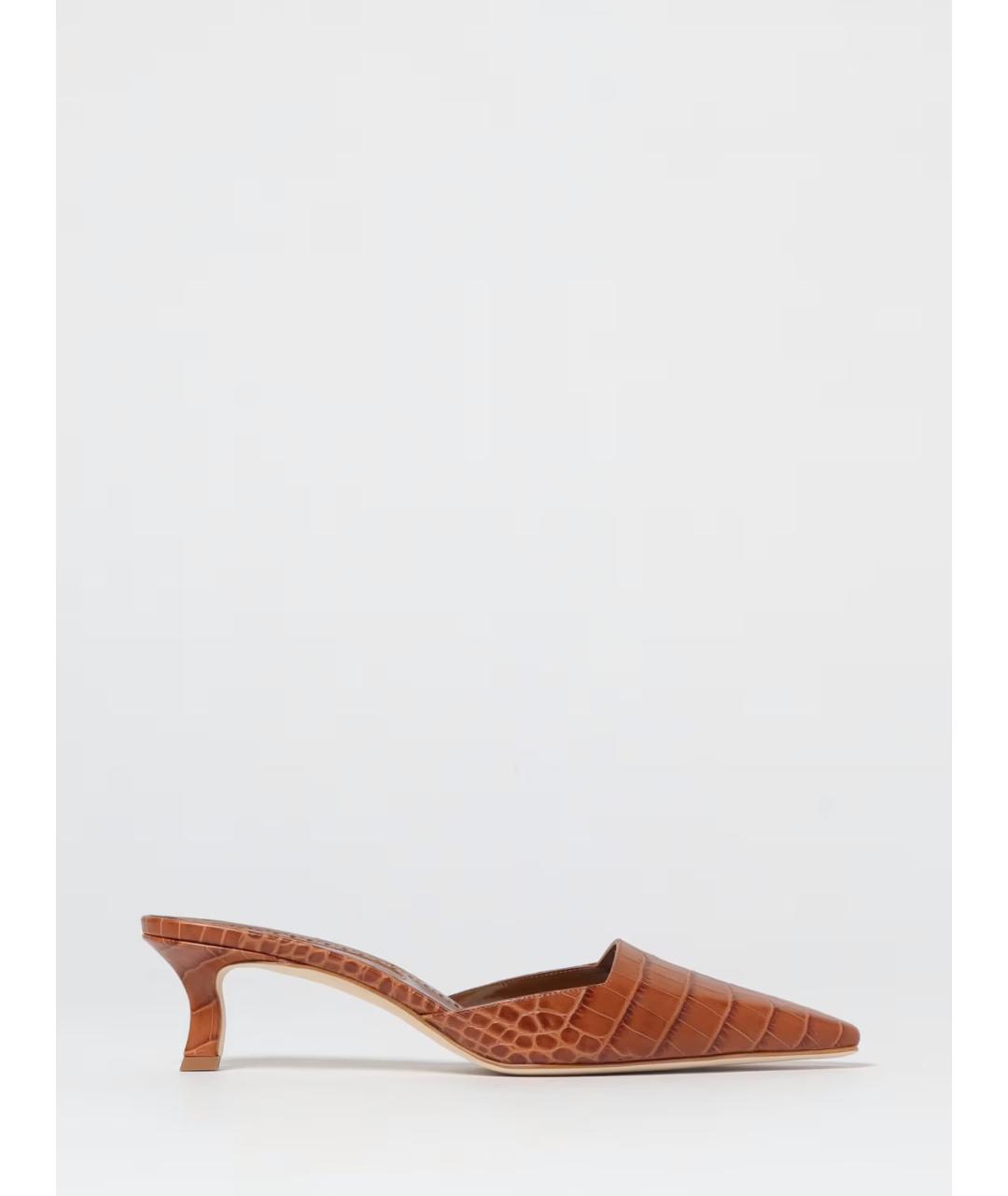 MANOLO BLAHNIK Коричневые кожаные мюли, фото 5