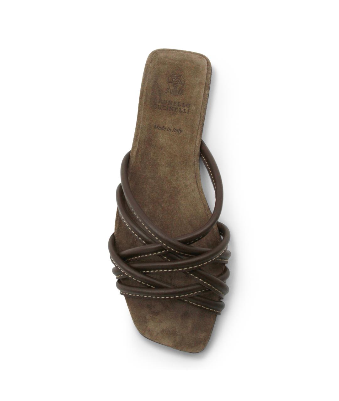 BRUNELLO CUCINELLI Черные кожаные шлепанцы, фото 4