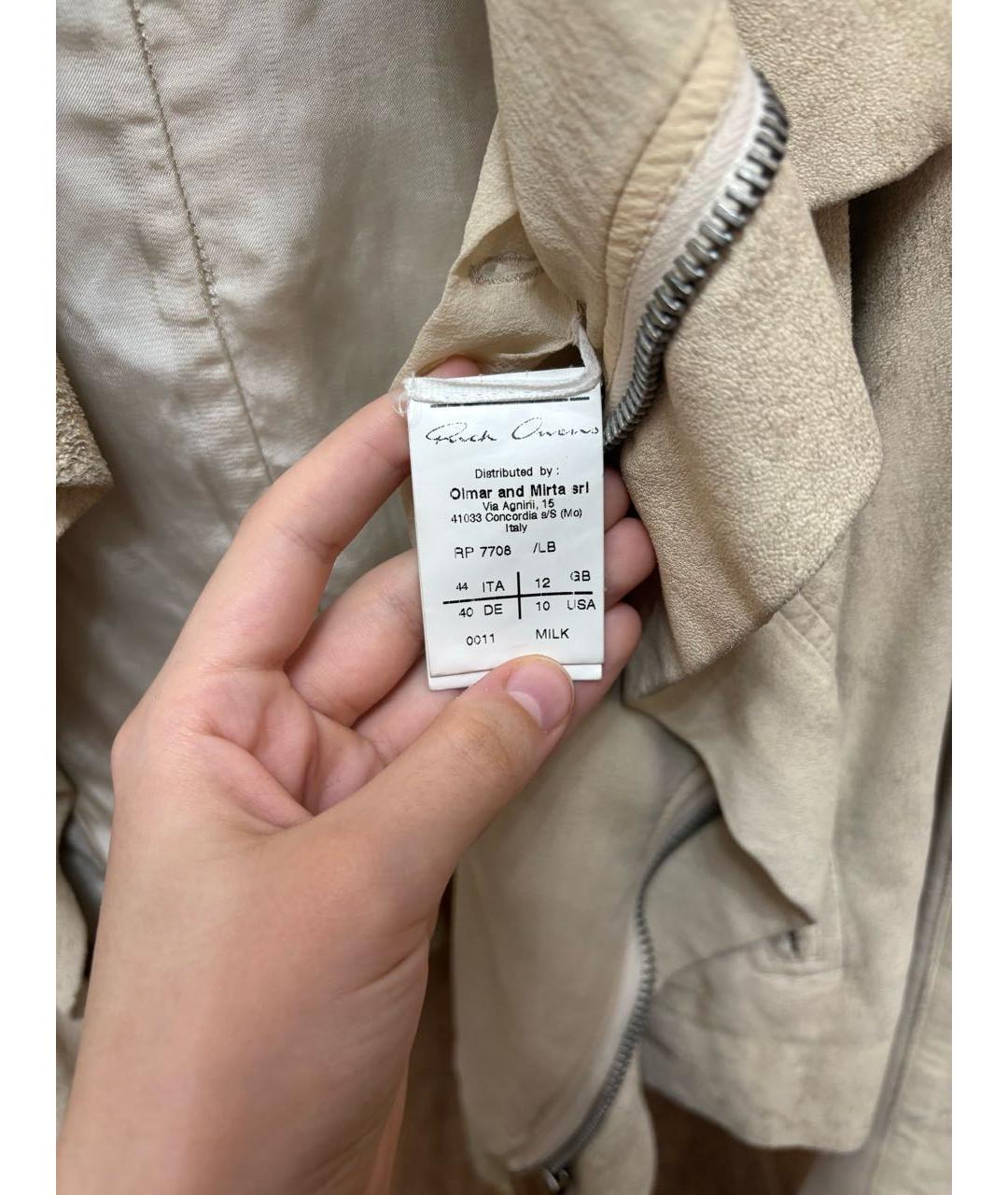 RICK OWENS Бежевая кожаная куртка, фото 5