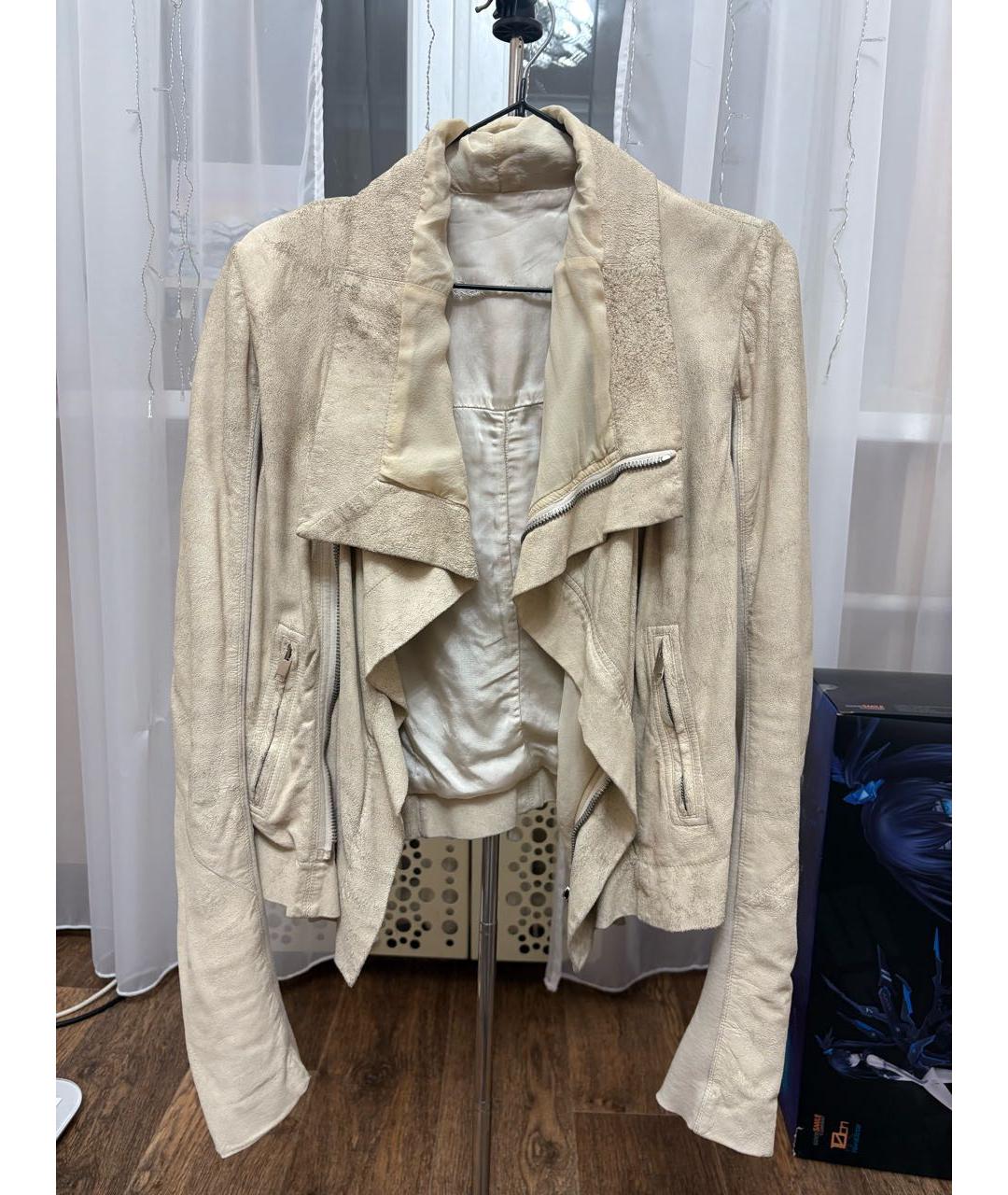 RICK OWENS Бежевая кожаная куртка, фото 2