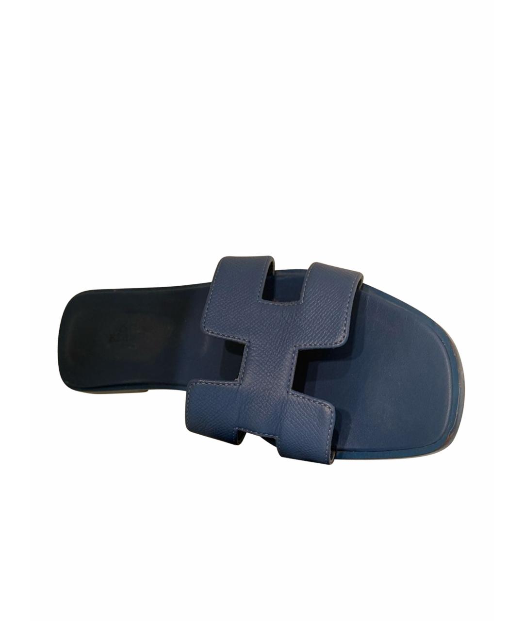 HERMES Синие кожаные шлепанцы, фото 1