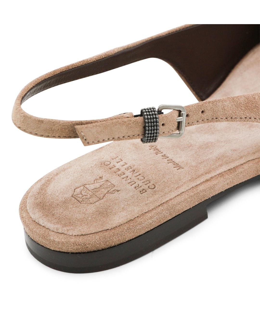 BRUNELLO CUCINELLI Бежевые лодочки на низком каблуке, фото 4