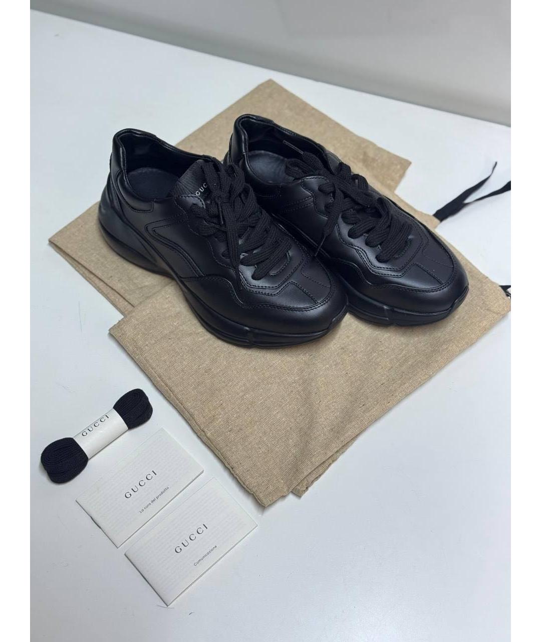 GUCCI Черные кожаные кроссовки, фото 2