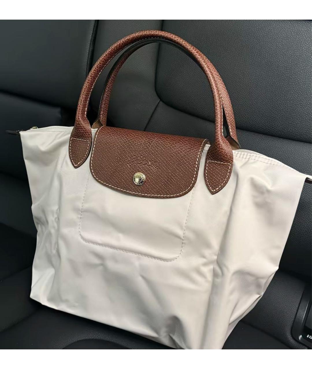 LONGCHAMP Бежевая тканевая сумка с короткими ручками, фото 8